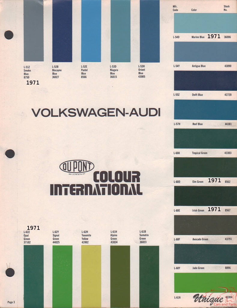 1971 Volkswagen Paint Charts DuPont Cx 4